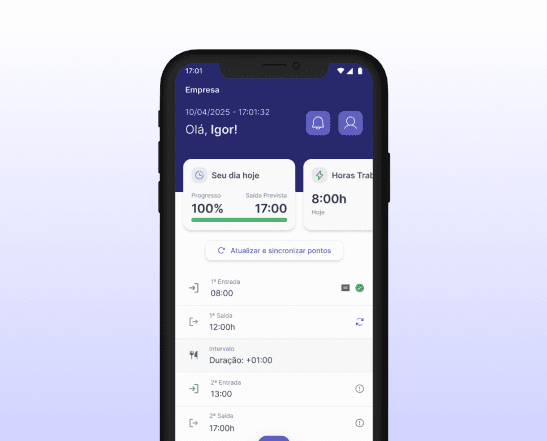 Tela de registro de ponto pelo celular